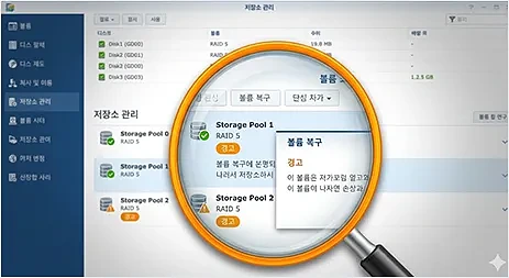 NAS RAID 볼륨 손상 인식 불가