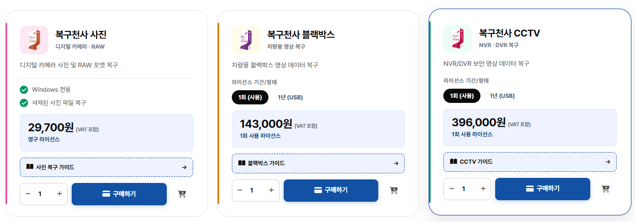 복구천사 CCTV Recovery 라이선스 등록 4단계 - 1단계 구입 제품 확인 및 약관 동의 페이지 (CCTV Recovery 3.27 ESD 396,000원 결제 금액)